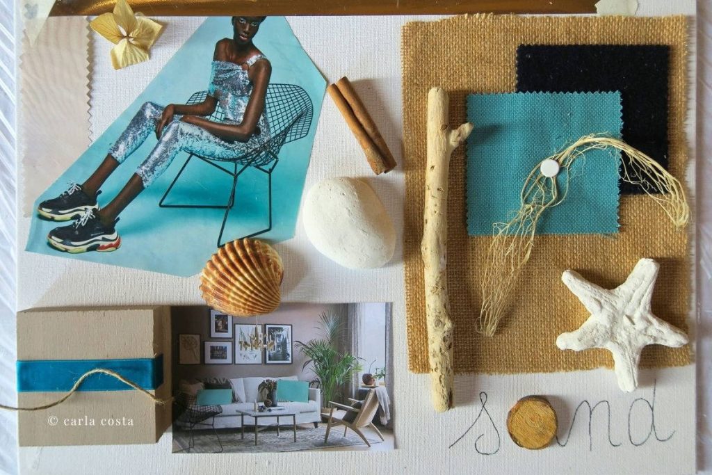 moodboard di interior design materica